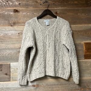 Vtg LL Bean 100% Wool Sweater Woman's Medium Oatmeal Fisherman Chunky Cable
